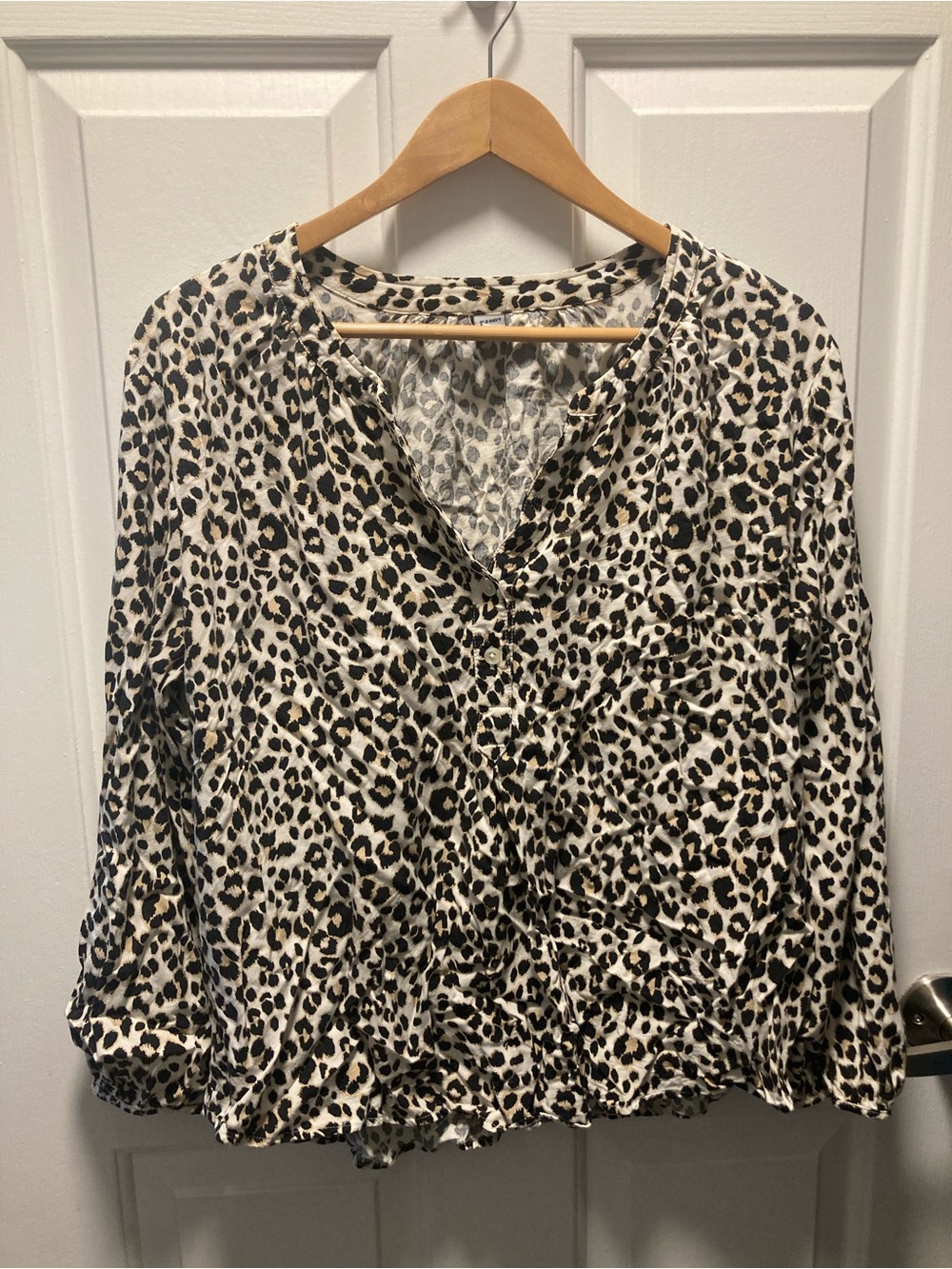 Old Navy Leopard Print V-Neck Blouse in Cream and Black